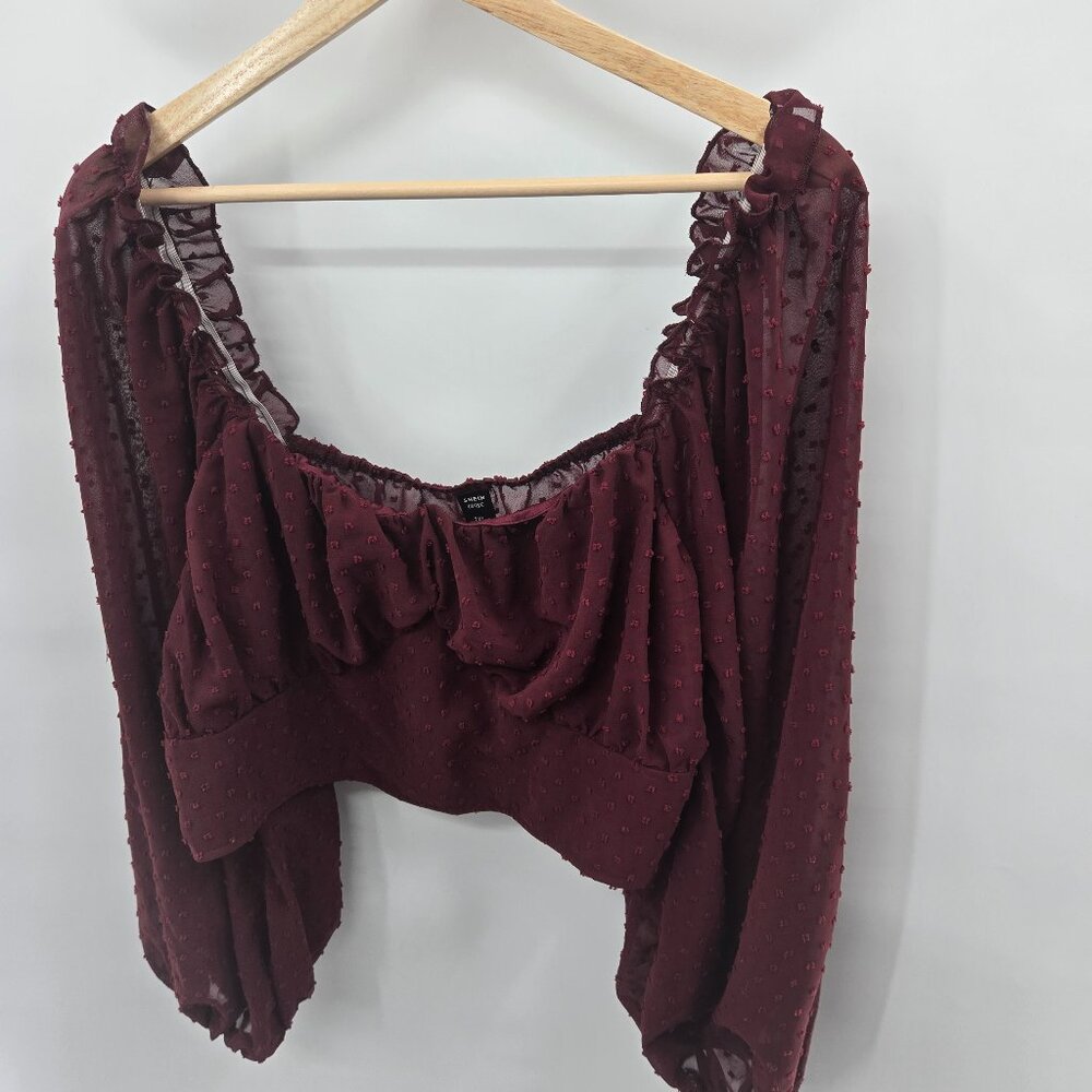 Shein Curve Cropped Burgundy Swiss Dots Blouse 2xl
